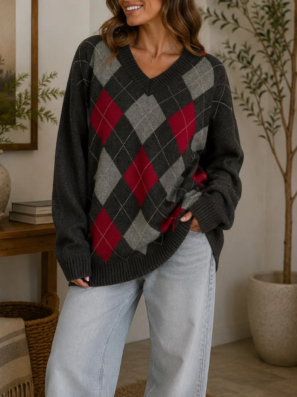J.Crew 100% Lambswool Argyle V Neck Grandpa Sweater